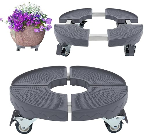 XMTECH Växtroller justerbar Ø 39–52 cm, växtblomkruksstativ med hjul, blomunderlägg rullbar upp till 300 kg, växter rullbräda för utomhusbruk inomhus (grå)