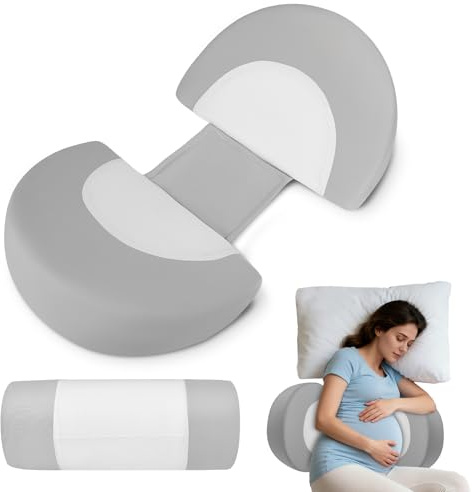 Almohada de embarazo para dormir, almohada de espuma viscoelástica para embarazo, para espalda, abdomen y cadera, almohada corporal ajustable y portátil, con tejido de seda de hielo de tiburón, funda