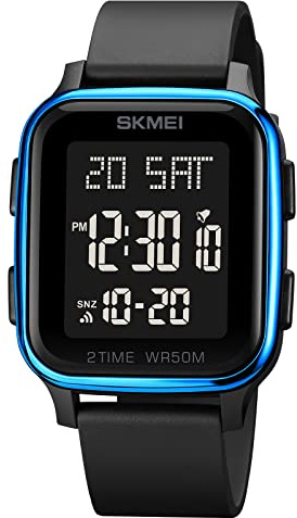 SKMEI Men's Digital Sports Watch with 50M Waterproof LED Luminous Multifunctional Square Wristwatch for Daily