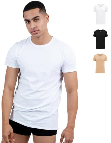 SKIPPER Lot de 3 Stretch T Shirt Homme Col Rond I Maillot de Corps I Tricot de Corps 95% Coton 5% Élasthanne I sous Chemise Manches Courtes I Label Oeko-TEX® en Trois Coloris