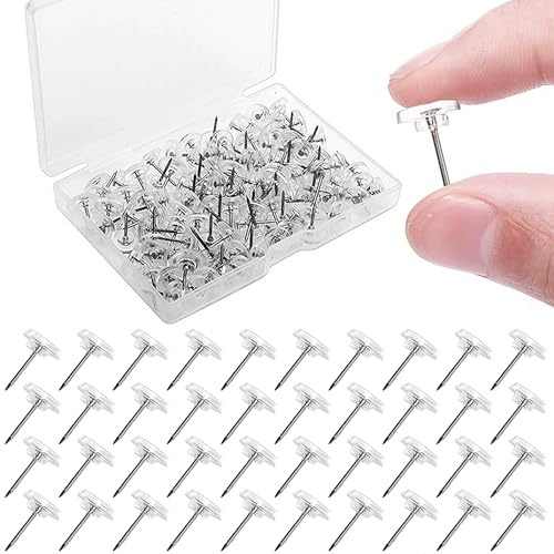 100 st häftstift stora, häftstift transparent, häftstift häftklamrar häftändamål, blixtlås med huvud för vägg anslagstavla, korkunderlägg hemma, kontor gör-det-själv (transparent)