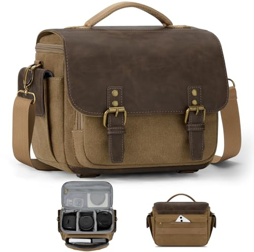 RAINSMORE Kameratasche Spiegelreflex, Kamera Tasche Klein, Fototasche mit Regenschutzhülle Taschen für Fotografen, Kamerataschen aus Canvas im Sling-Stil