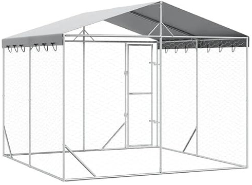 Hommdiy Hundezwinger Outdoor Große mit Dach,Hundekäfig Hundehaus für große Hunde, Hundehütte Silbern 3x3x2,5m Verzinkter Stahl