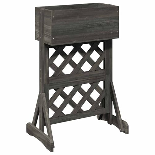 QJBSAVVA Griglia da giardino verticale con fioriera grigia, 48 x 30 x 70,5 cm, in legno di abete massiccio, traliccio per piante rampicanti, aiuola rialzata compatta per fiori ed erbe aromatiche