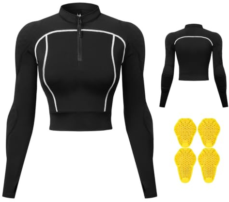 Rhipnide Chaqueta Moto Mujer Camiseta Protectora con Armadura Transpirable Malla Verano, Protecciones Acolchadas Slim Fit Ropa Motociclista Reflectante Scooter Motocross Certificado CE Negro,Black-S