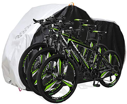 Aiskaer Bike Cover for 2 or 3 Bikes Outdoor Waterproof Bicycle Storage with Lock Hole for Mountain Road Electric Heavy Duty Bikes, Bike Tarp Ripstop Material 210D