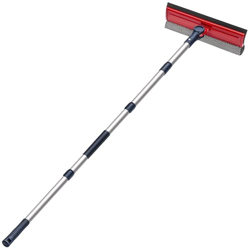 DSV Standard Professional Window Squeegee | 2-in-1 Window Cleaner Sponge and 10 Soft Rubber Strip with Extension Pole 34 INCH & 86.5 cm | Adjustable to Clean from Multiple Angles