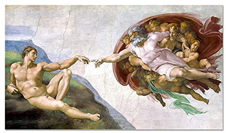 Giallobus - Cuadro - Michelangelo - La creación de Adán - Vidrio acrílico plexi - 100x60 - Listo para Colgar - Cuadros Modernos para el hogar
