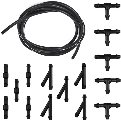 CTRICALVER Car Windshield Washer Hose Kit with 15 Hose Connectors 5M Washer Pipe to Connect Car Water Pump and Nozzles