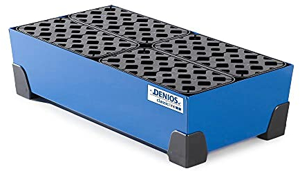 Denios Auffangwanne aus Stahl | mit Gitterrost aus Kunststoff | blau | BxHxT 774 x 200 x 392 mm | Volumen 40 Liter | Arbeitssicherheit Notfall-Umweltschutz-Produkte säurefest