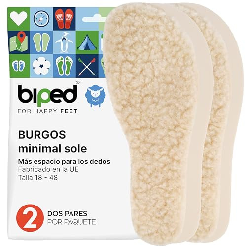 biped minimal sole BURGOS - 2 pares de plantillas de invierno para calzado barefoot - plantillas cálidas de lana de cordero - aptas para adultos y niños(40)