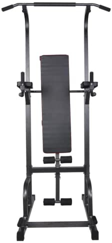Fitness Tech - Rack Dominadas Multiestación con Banco - Power Rack Squat - Estación de Sentadillas - Equipo de Ejercicio de Musculación - 125 x 75 x 230 cm