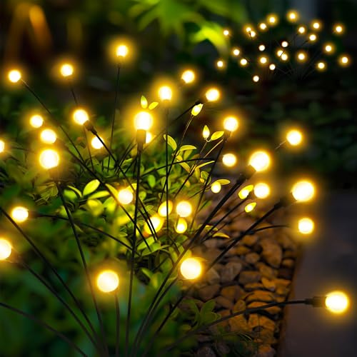 PATIOPIA Solcellslampor, 40 LED eldfluga trädgårdslampor solcell utomhus, sollampor för att svänga utomhus med vind, sollampor vattentät för jul, gård, uteplats, gång-dekoration (4-pack)