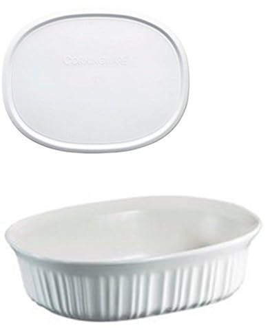 CorningWare FS12 French White 1.5qt/1.4L Oval Ceramic Casserole Dish and F-12-PC 1.5qt French White Plastic Lid