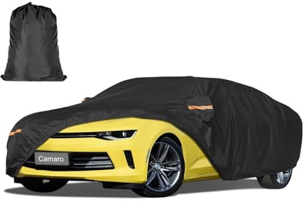 Car Cover Waterproof All WeatherCustom Fit for Chevy Camaro 2010-2025, Heavy Duty Outdoor Full Exterior Cover for Automobiles, Sun Rain UV Dust Snow Protection with Door Zipper-Black