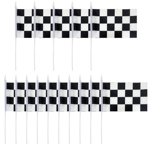 15 banderas a cuadros en blanco y negro, banderas giratorias a mano, banderas de carreras a cuadros, banderas giratorias a mano, adecuadas para eventos deportivos y festivales