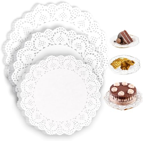 Daily Treasures 300 Stück Runde Papier Deckchen in 3 Größen (8,5/7,5/6,5) - Weiße Spitze für Buffet, Party, Kuchen, Gebratenes Essen, Hochzeit, Geschirr Dekoration