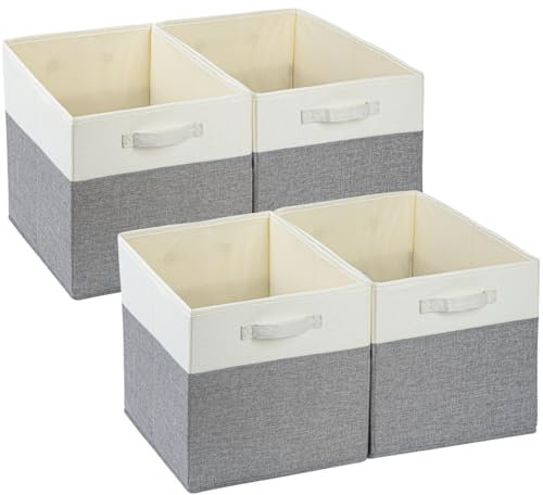 SOCOHOME Cubo portaoggetti in tessuto, 33 x 38 x 33 cm, cesto cubo di stoccaggio, scatola portaoggetti (grigio bianco, set di 4)