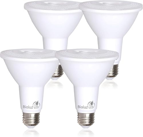 Bioluz LED 4 Pack PAR30 LED Bulbs Flood Light Indoor/Outdoor High CRI 75W Equivalent Using 11W Dimmable 3000K Soft White 850 Lumen UL Listed FCC RoAS Compliant High Efficacy Lighting