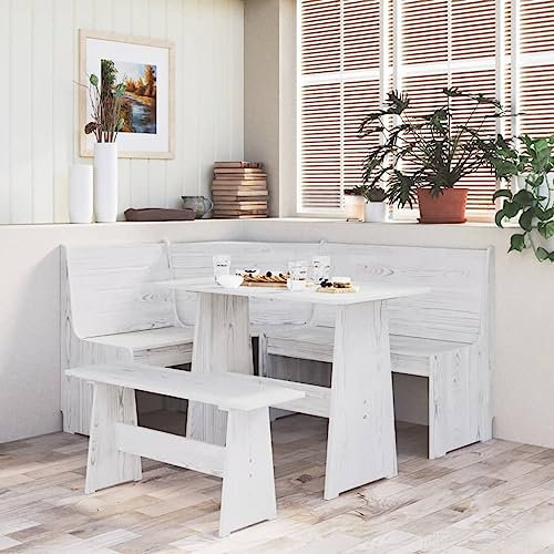 Homgoday 3-TLG. Eckbankgruppe Reine Weiß Massivholz Kiefer Gartenmöbel Balkonmöbel Terrassenmöbel Terrassenmöbel für Garten Terrasse Balkon