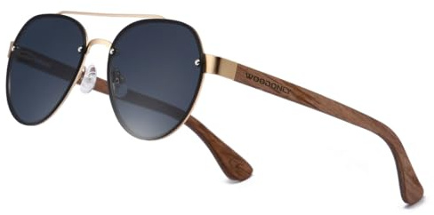 WOODONLY Lunettes de Soleil Pilote en Bois sans Rebord - Lunettes de Soleil Polarisées avec Monture Métallique pour Femmes et Hommes Cadeaux Parfaits (Gris)