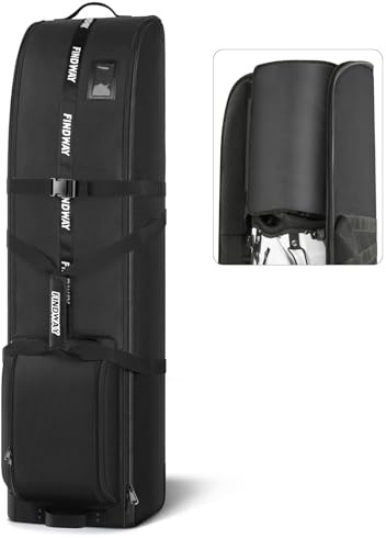 Findway Bolsa de Vejia para Golf con Ruedas, 900D Oxford, Resistente/Impermeable, Acolchado Almohadilla Extraíble para Protección Palos en Vuelo, Premium