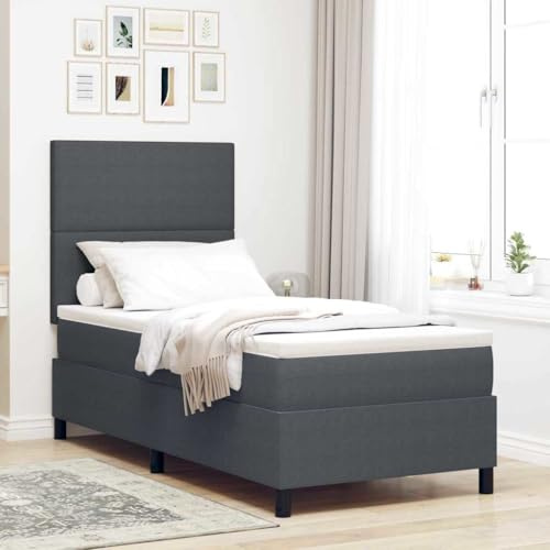 vidaXL Boxspring Säng med madrass Mörkgrå 100x200 cm Kordflamsväv