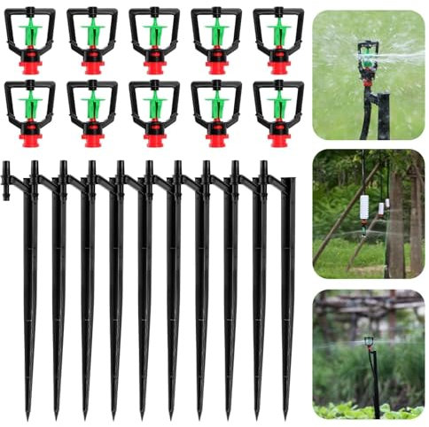 Muyohix Arroseur Jardin 360° - Arrosage Automatique pour Jardin avec Buses Micro Rotatives, Asperseur Arrosage Suspendu, Système d’Irrigation Goutte à Goutte pour Serre, Plantes, Pelouse - 10 Pièces