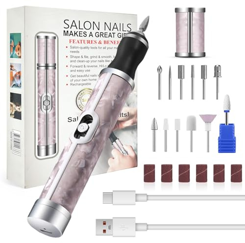 LAIVIYA Torno Para Uñas Profesional Con 12 Cabezales Pulidores, 6 Granos, 4 Velocidades Ajustables, Carga Sin Cable, Limador De Uñas Electrico Para Uñas De Manos Y Pies, Quita Gel, Pedicura Y Manicura