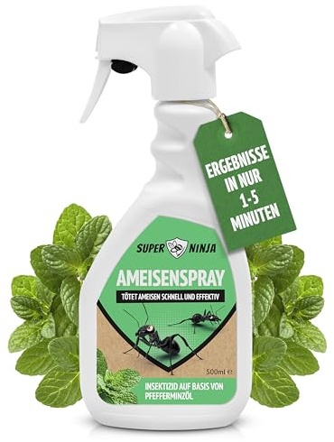 Super Ninja Ameisenspray 500ml, Pflanzlich auf Pfefferminzöl-Basis, Effektives Ameisengift Innen & Außen, Geruchlos & Rückstandsfrei, Sicher für Kinder & Haustiere