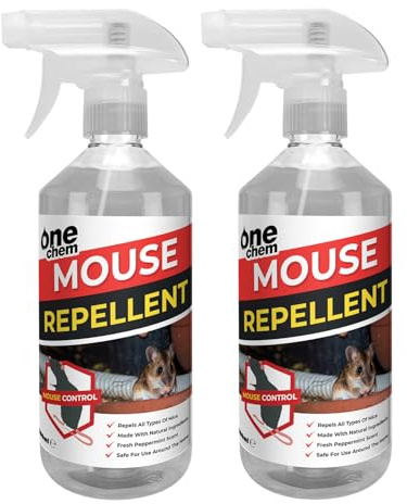 One Chem Mouse Repellent Spray, 2 x 500ml, Peppermint Scent, Anti-Rodent Solution for Home, Garden, Loft, Garage, Indoor and Outdoor Use