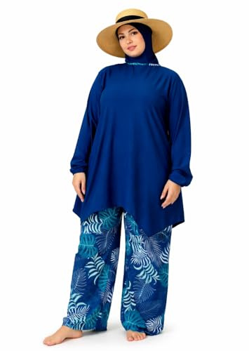 Burkini för kvinnor i plusstorlek, blygsam 4-delad baddräkt med hijab, islamisk baddräkt, lång, bred, byxa