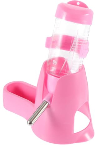 SHINEOFI Dispensador de Agua para Mascotas Pequeñas de 80ml con Soporte, Botella Plástica Rosa Fácil de Limpiar Adecuado para Hámster y Cobayas en Alimentación Reutilizable