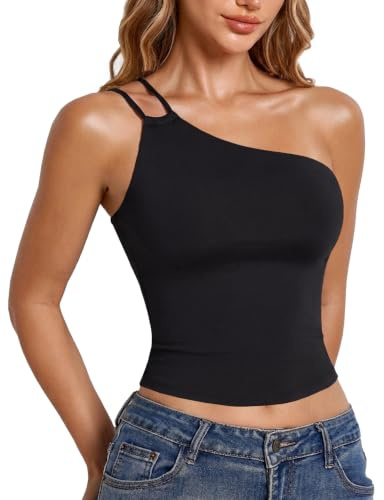 Navneet Women One Shoulder Top Asymmetrical Fitted Top Sexy Going Out Tops Night Out Club Tops Rave Festival Outfits