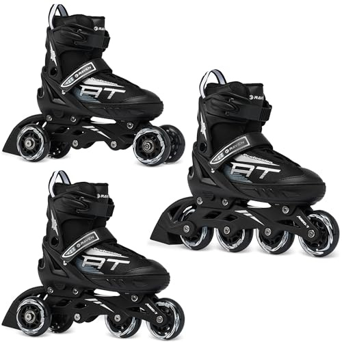RAVEN Profession 3in1 Inline Skates Pattini in linea Triskates Pattini a rotelle per bambini e adulti regolabili (Black, 35-39 (23cm-25,5cm))