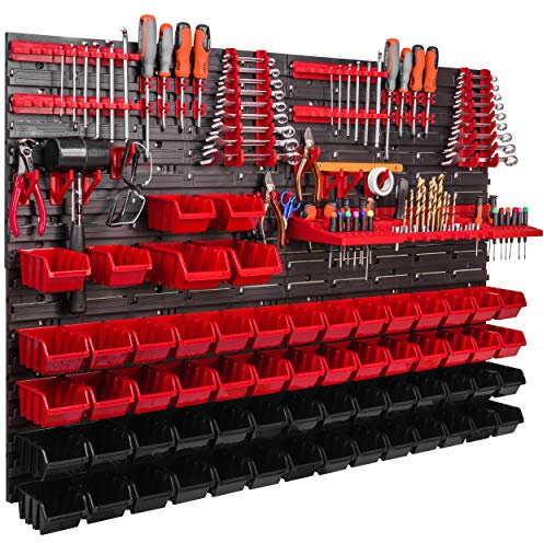 ITBNN600x4-U2001-MIX31 Étagère murale, 1152 x 780 mm, système de stockage avec supports à outils, boîtes empilables, de rangement, panneau mural extra solide, rayonnage extensible