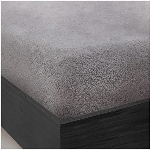 GC GAVENO CAVAILIA Teddy Bear Double Fitted sheet | Fleece Thermal Warm Plain Soft Cuddly Fluffy Fitted Bed Sheets Double | Silver