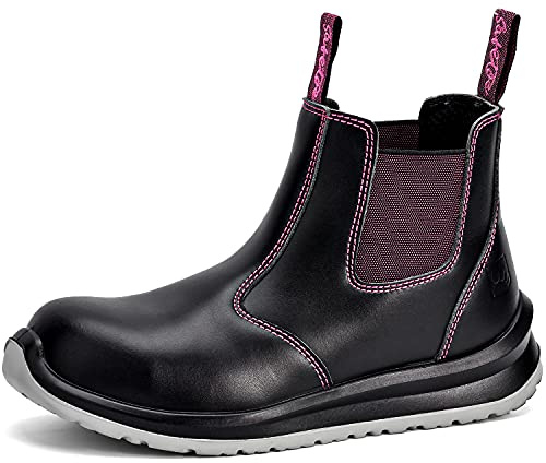 SAFEYEAR Lightweight Women Safety Work Boots Site Lady Laceless Dealer Shoes Trainers 4E Wide Fit Composite Toe Cap Heavy Duty S3 Waterproof Leather Comfortable Gel Insole Size
