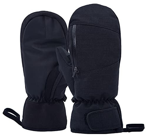 Bseical Ski Mittens Women Waterproof, Golf Mitts Men, Gloves Ladies, Thermal Touch Screen, Cotton Winter Touchscreen Unisex With Zip Pocket Sport Cycling Mtb Running Extra Warm (L, Black)