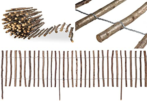 Staketenzaun mit Pfosten aus Haselnuss mit Rinde - Höhe 50 cm Länge 500 cm - imprägnierter Zaun mit gut gespaltenen Stäben zur Einzäunung und Abgrenzung von Beeten (Lattenabstand: 7-8 cm)