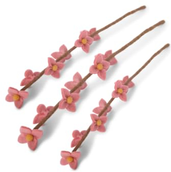 Gry & SIF Künstliche Kirschblütenzweige aus Filz, Flexibler Stiel, Dekozweige, Filzblume, Filzzweige, Kirschblüte, Frühlingsdeko, Handmade, Fairtrade | 43cm, 3X Rosa
