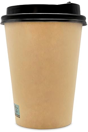 Wellsamed WELLSACUP 100 Pappbecher 300 ml mit Deckel, Kraftpapier Natur, geeignet für Heißgetränke, Coffee to Go, Business, Veranstaltungen, Party