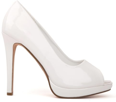 Mens Womens Drag Queen Cross Dresser HIGH Heel PEEP Toe Court Shoes Big Sizes UK 9,10,11,12 (White Patent, UK Footwear Size System, Adult, Women, Numeric, Medium, 11)