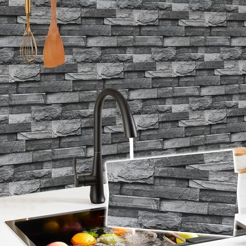 Abyssaly Grey Stick on Tiles, Self Adhesive Vinyl Wall Tile Stickers for Kitchen, Brick Effect Peel and Stick Wall for Bathroom Home Decor DIY Backsplash, 15x30cm/12pcs
