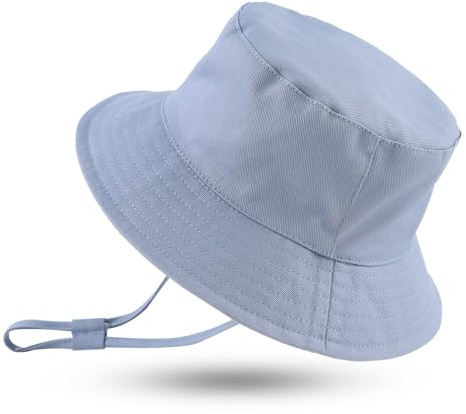XIAOHAWANG Large Bord Chapeau de Soleil Bébé Enfant Bonnet d’été pour Garçon Fille Anti-UV Casquette Réglable(Azur, 46CM(3 à 6 Mois))