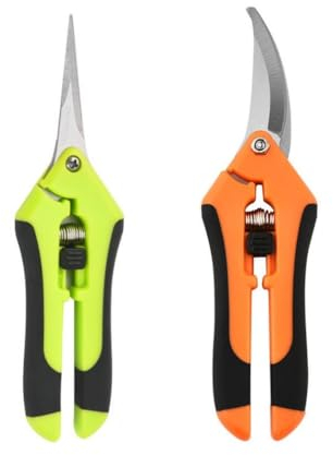 Voarge 2 Stück Klein Gartenschere, Astschere Bonsai Schere Baumschere Ernteschere, Blumenschere Trimmerschere für Zweige Blumen Rosen Früchte Pflanzen Bonsai (Gebogen + Gerade)