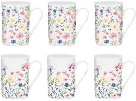 YöL Set of 6 Floral New Bone China Coffee Mugs Afternoon Tea Cups Home Kitchen
