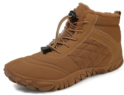 Barefoot Winter Boots for Women & Men, Men's Women's Minimalist Winter Snow Boots Barefoot with Wide Toe Box Zero Drop Sole for Hiking Warm Fur Lining Ankle Booties Winter Slip on Sneakers Brown 41