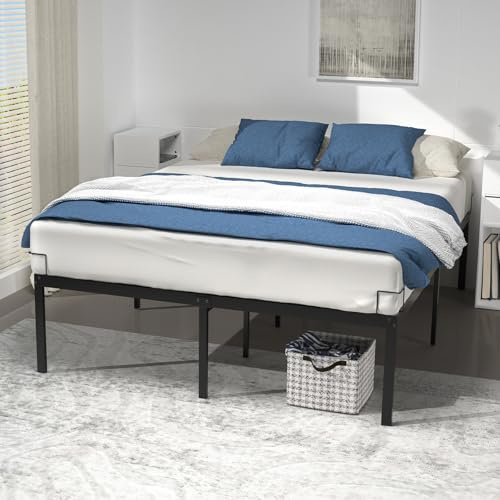 VOUNOT® Cama 140x190 cm Altura 36cm con Espacio Almacenamiento Debajo de Cama, Estructura de Cama Somier de Matrimonio de Listones, Armazón Marco Base de Cama Metal, Mueble para Dormitorio Hogar Negro