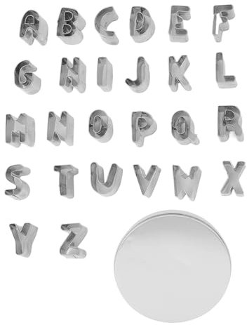 Baxnore 26 cortadores de galletas de alfabeto de acero inoxidable, cortadores de galletas de letras inoxidables, cortadores de galletas de letras, cortadores de letras mayúsculas